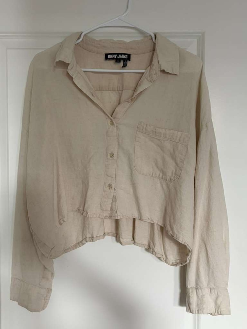 DKNY Cream Cropped Button-Down Shirt